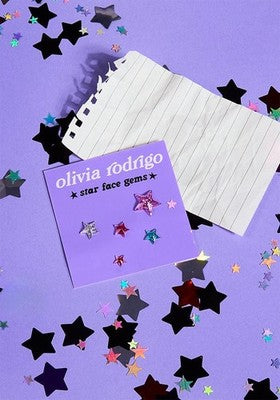 Olivia Rodrigo's GUTS star face gem sheet featuring 5 multi-colored 3D face gems