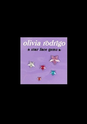 Olivia Rodrigo's GUTS star face gem sheet featuring 5 multi-colored 3D face gems