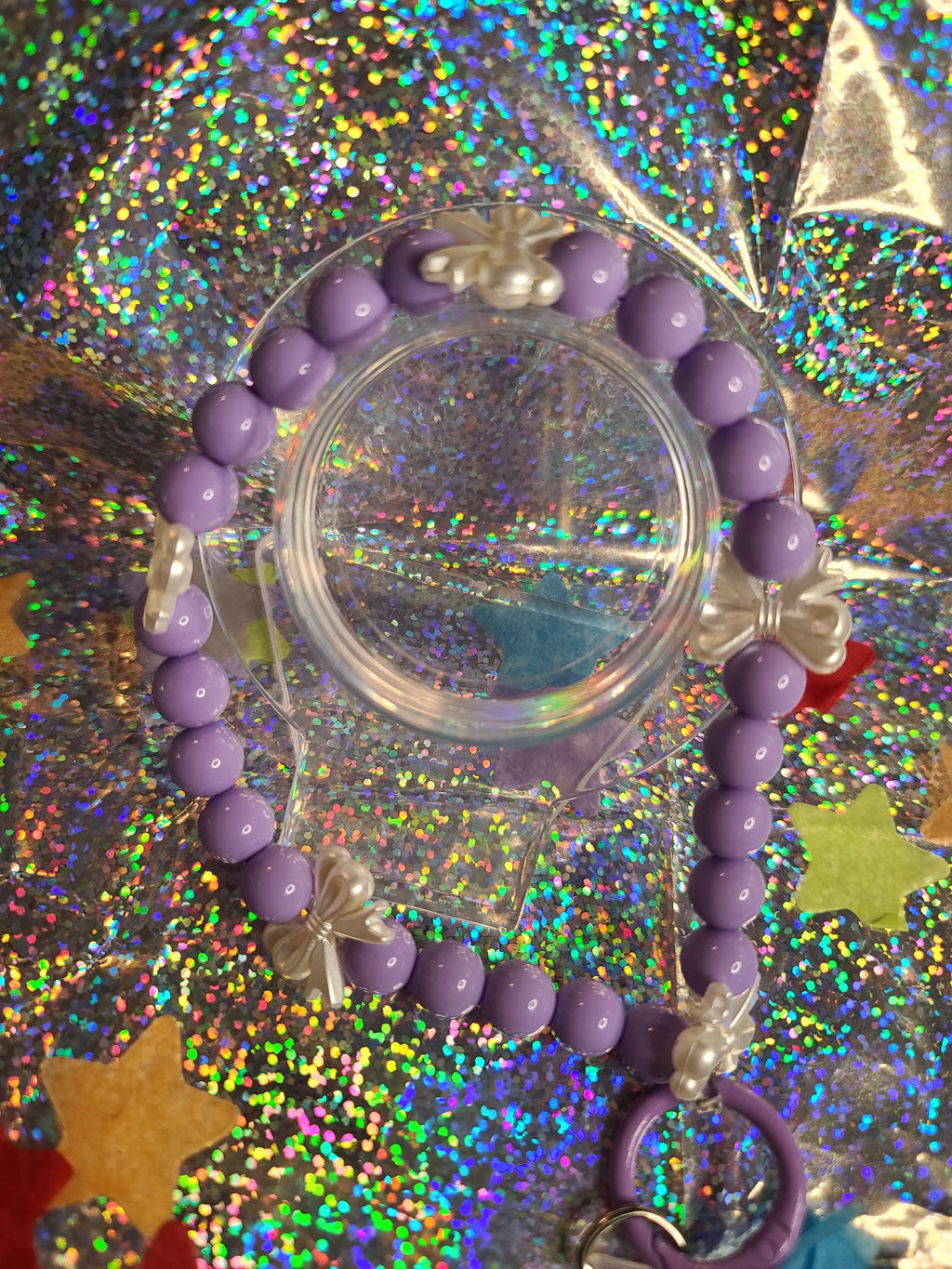 Lilac Dreams Beaded Lanyard with Bows - Cute Phone Charm, Keychain, Wristlet - Pastel Kawaii Accessory