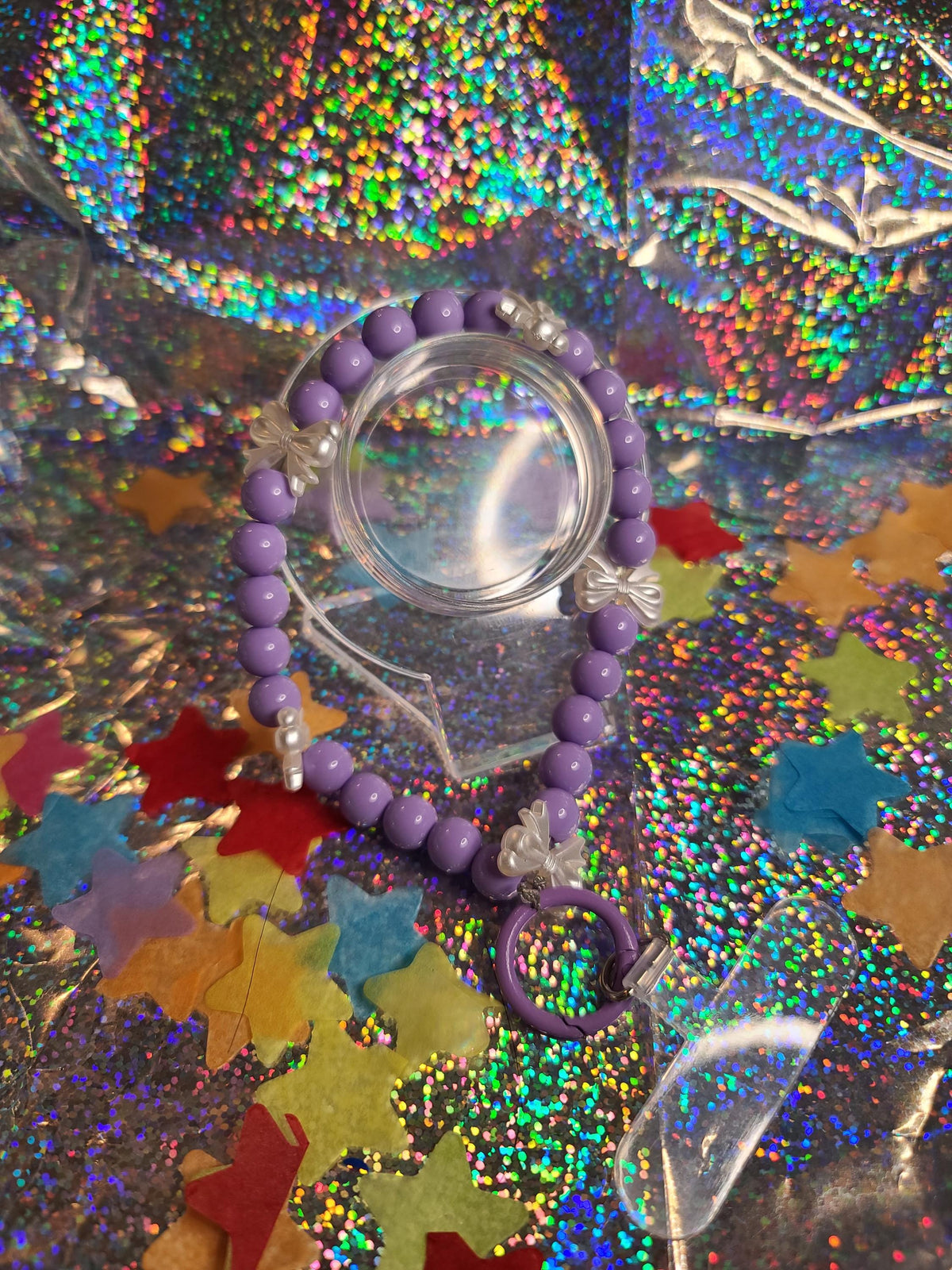 Lilac Dreams Beaded Lanyard with Bows - Cute Phone Charm, Keychain, Wristlet - Pastel Kawaii Accessory
