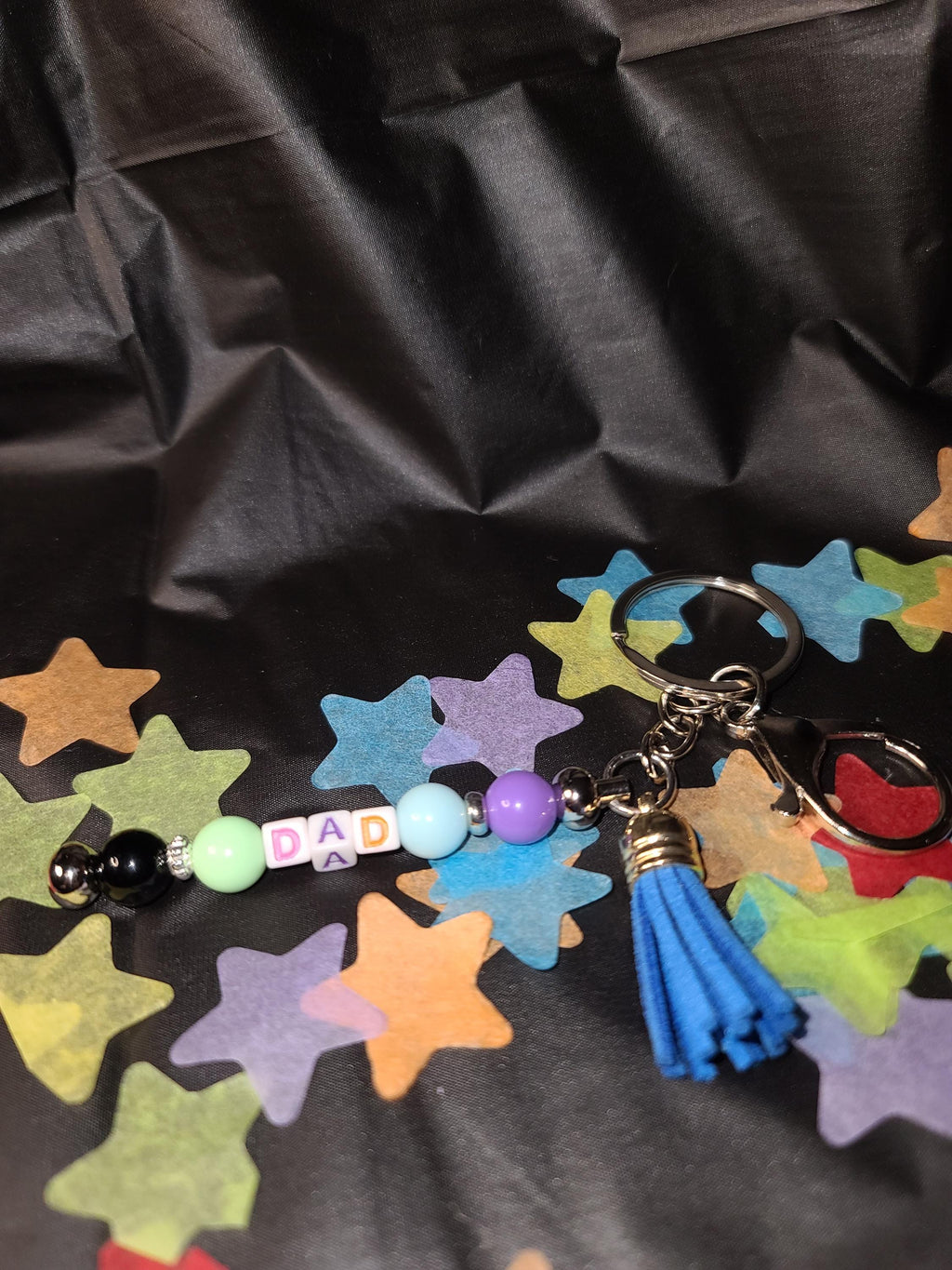 Star TRAVELING DAD Keychain Series | "Dad" or "Dads Taxi" | Personalized Beaded Key Fob | XL for bigger wrists/hands | Father's Day Keychain
