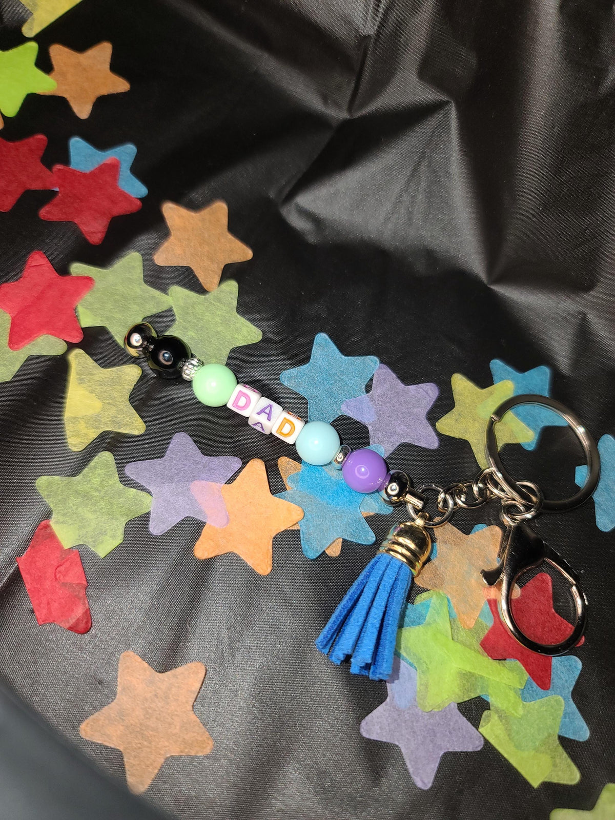Star TRAVELING DAD Keychain Series | "Dad" or "Dads Taxi" | Personalized Beaded Key Fob | XL for bigger wrists/hands | Father's Day Keychain