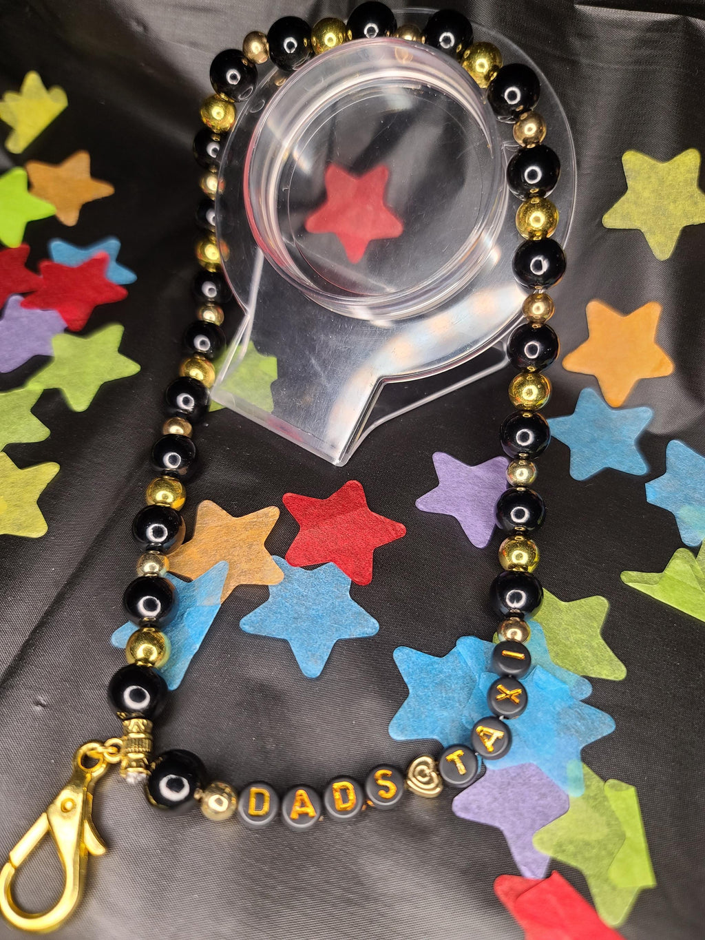 Star TRAVELING DAD Keychain Series | "Dad" or "Dads Taxi" | Personalized Beaded Key Fob | XL for bigger wrists/hands | Father's Day Keychain