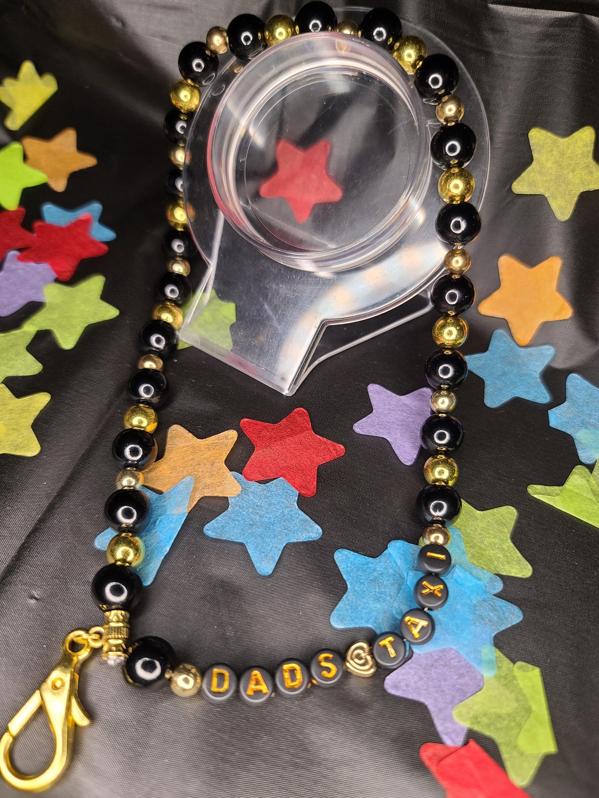 Star TRAVELING DAD Keychain Series | "Dad" or "Dads Taxi" | Personalized Beaded Key Fob | XL for bigger wrists/hands | Father's Day Keychain
