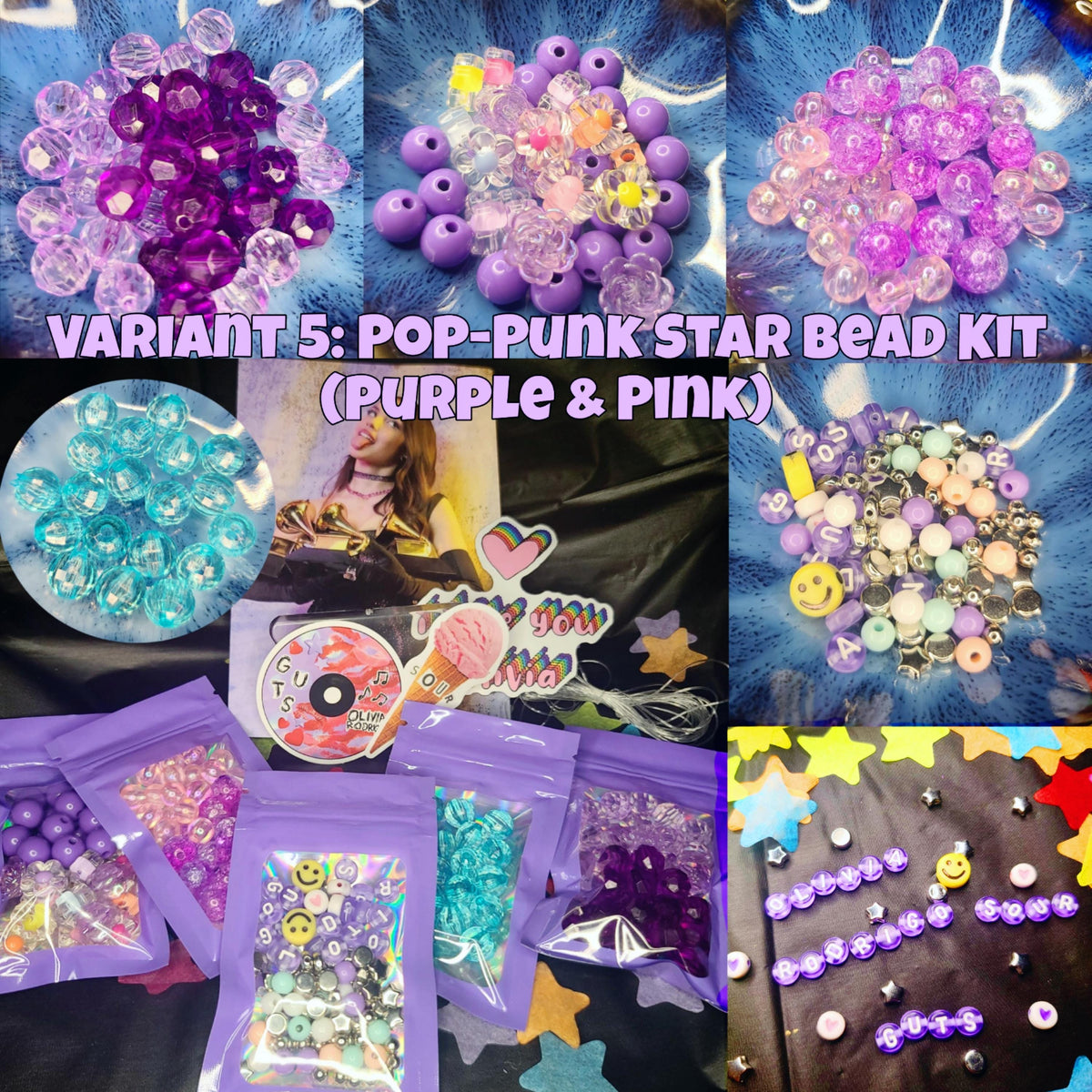 Olivia Rodrigo DIY Jewelry Kit GUTS SOUR Merch Vampire Aesthetic Butterfly Star Charm Acrylic Bubble Heishi European Bracelet Fan Gift