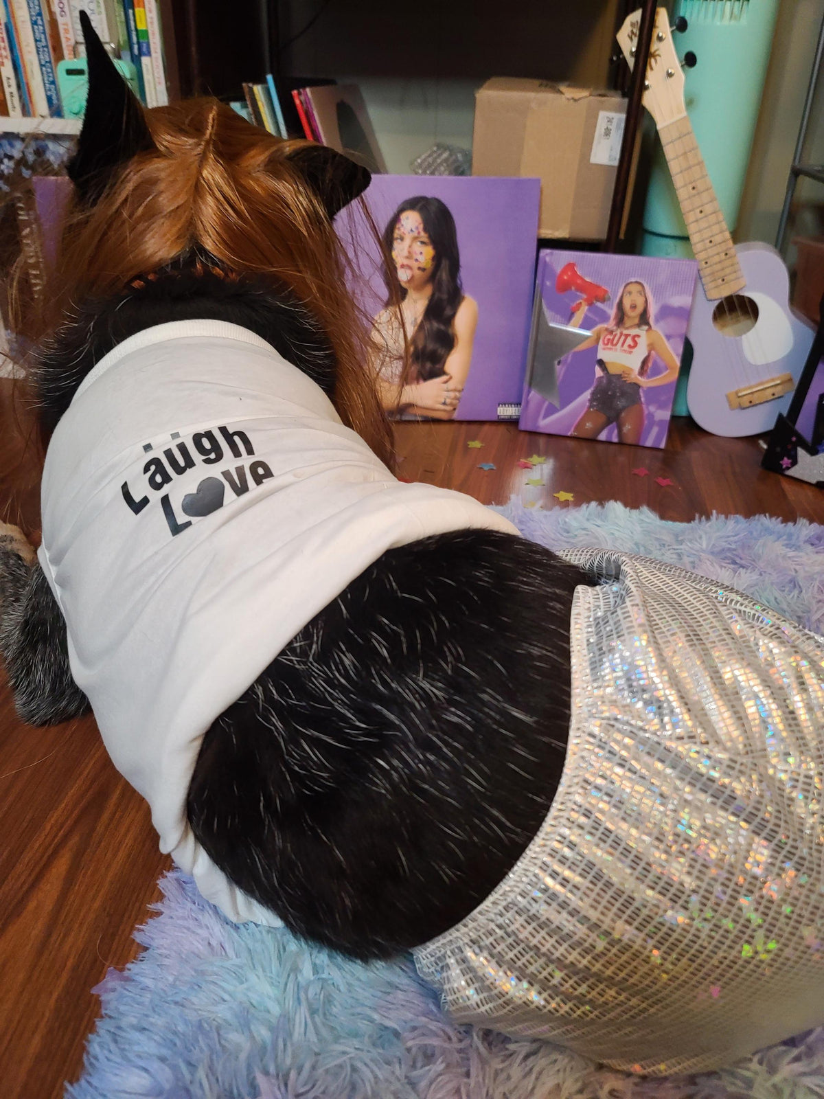 Olivia Rodrigo Dog Encore Costume Liv Laugh Love GUTS Tour Custom Tank Top Silver Skirt Pet Outfit Halloween