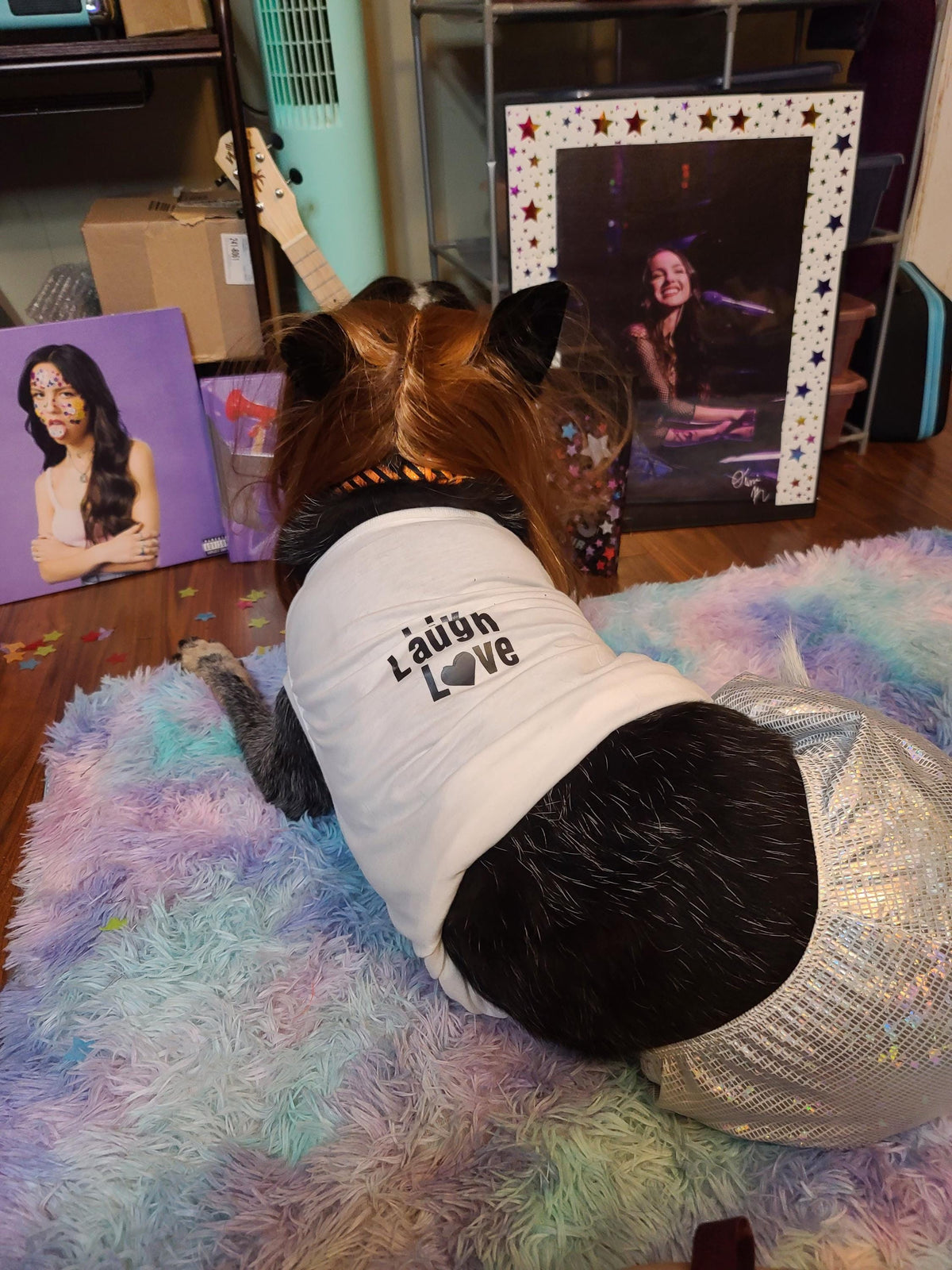 Olivia Rodrigo Dog Encore Costume Liv Laugh Love GUTS Tour Custom Tank Top Silver Skirt Pet Outfit Halloween