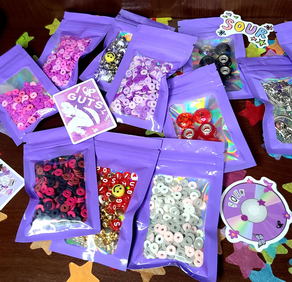 Olivia Rodrigo DIY Jewelry Kit GUTS SOUR Merch Vampire Aesthetic Butterfly Star Charm Acrylic Bubble Heishi European Bracelet Fan Gift