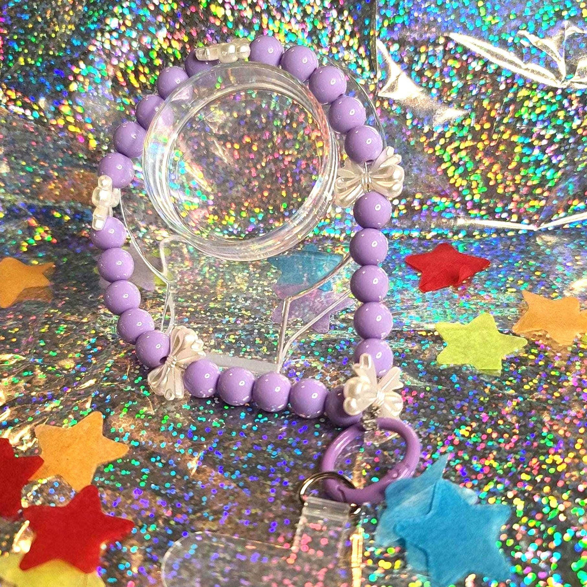 Lilac Dreams Beaded Lanyard with Bows - Cute Phone Charm, Keychain, Wristlet - Pastel Kawaii Accessory
