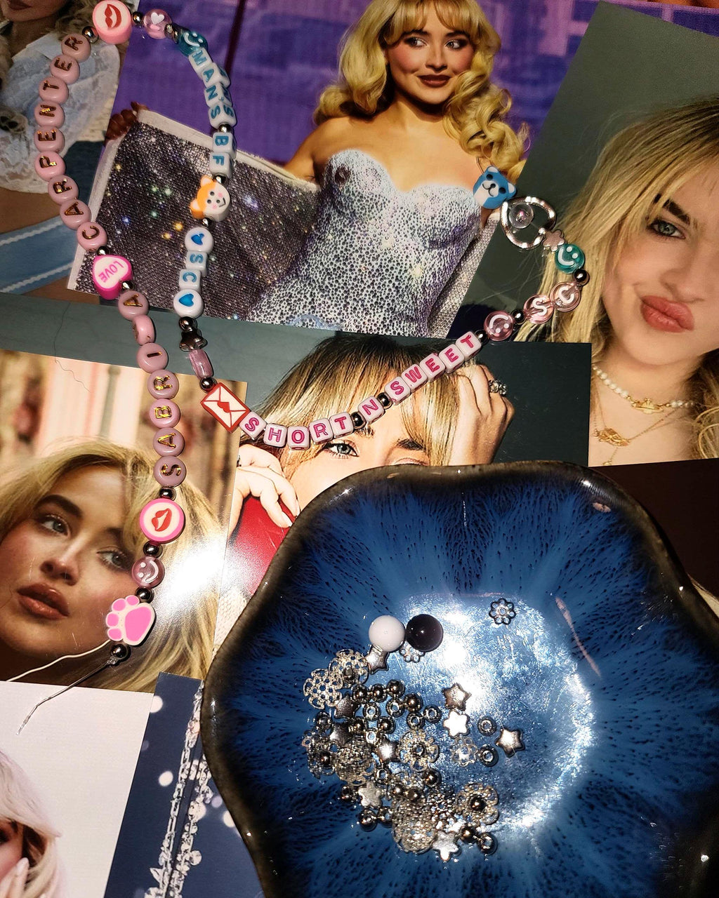 Sabrina Carpenter DIY Jewelry Kit Short n Sweet Merch Espresso Aesthetic Coquette Bow Charm Acrylic Bubble Heishi European Bracelet Fan Gift