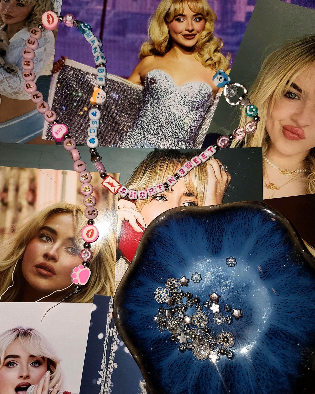 Sabrina Carpenter DIY Jewelry Kit Short n Sweet Merch Espresso Aesthetic Coquette Bow Charm Acrylic Bubble Heishi European Bracelet Fan Gift