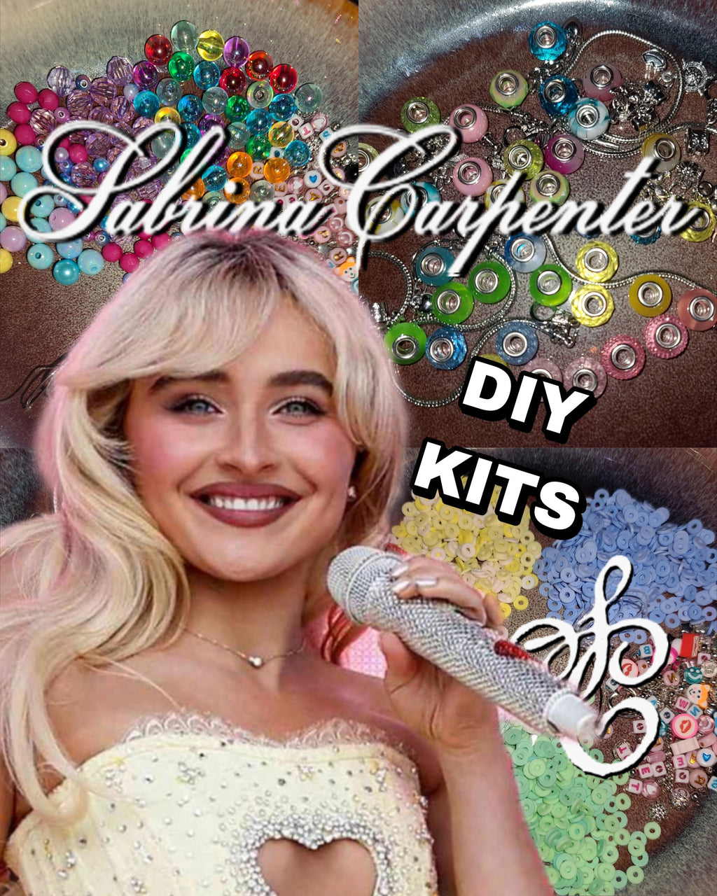 Sabrina Carpenter DIY Jewelry Kit Short n Sweet Merch Espresso Aesthetic Coquette Bow Charm Acrylic Bubble Heishi European Bracelet Fan Gift