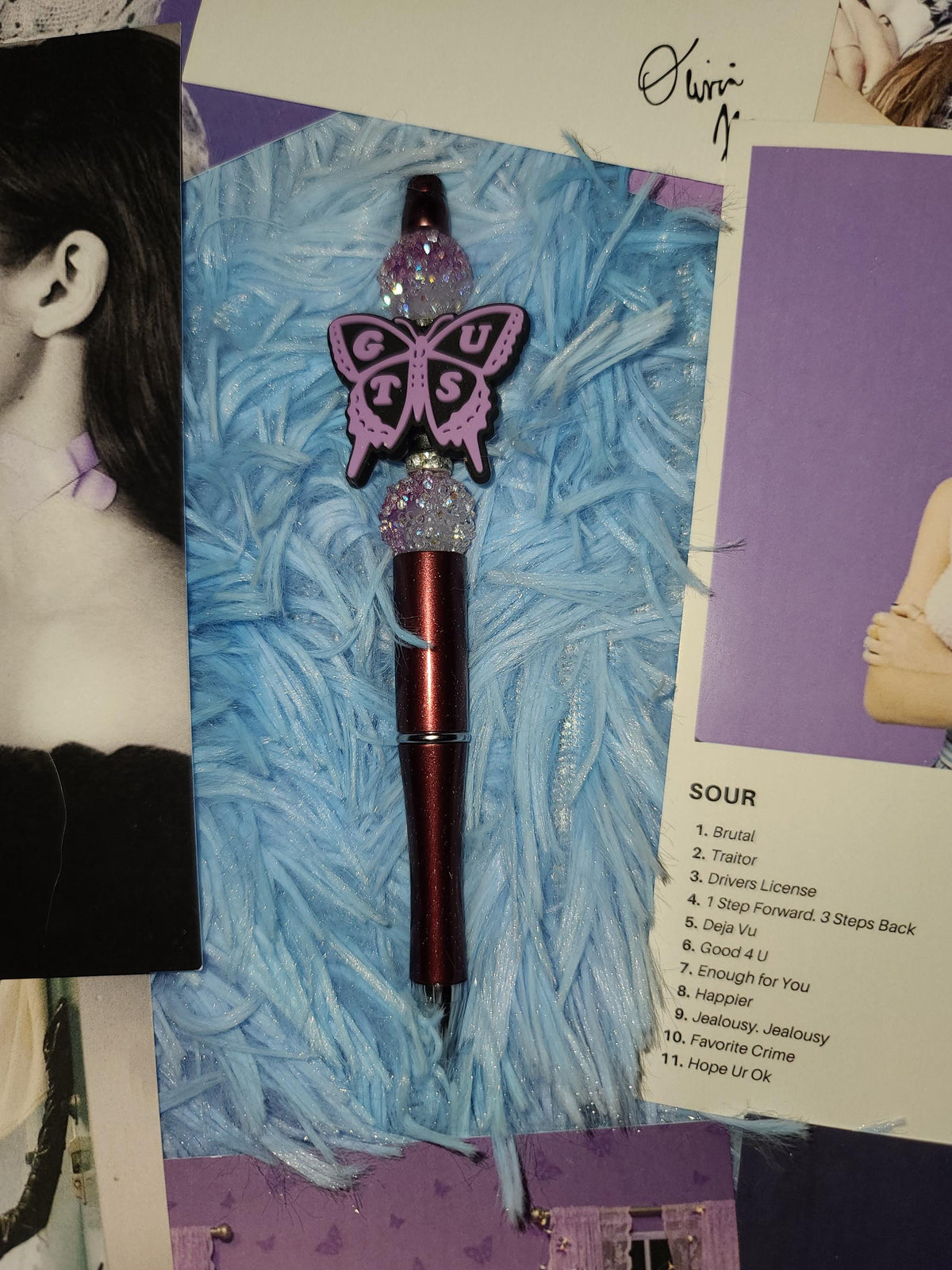 Handmade Olivia Rodrigo Beaded Pens | Custom GUTS Butterfly & SOUR Eras | Fan Merch Stationery | Hand Painted Beads | Star Haven Shop Gift